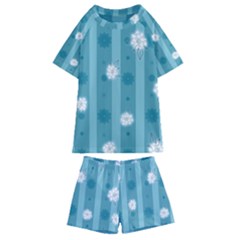 Gardenia Flowers White Blue Kids  Swim Tee And Shorts Set by Pakrebo