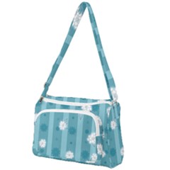 Gardenia Flowers White Blue Front Pocket Crossbody Bag