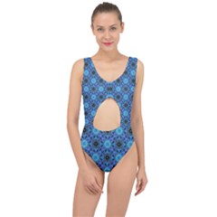 Blue Tile Wallpaper Texture Center Cut Out Swimsuit by Pakrebo