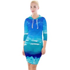 Blue Sky Artwork Drawing Painting Quarter Sleeve Hood Bodycon Dress