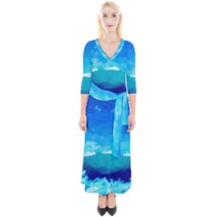 Blue Sky Artwork Drawing Painting Quarter Sleeve Wrap Maxi Dress