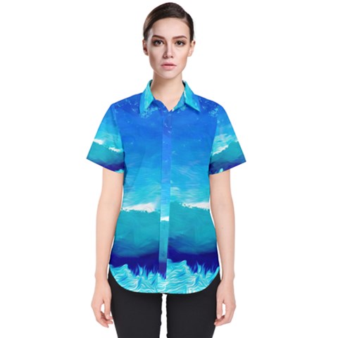 Blue Sky Artwork Drawing Painting Women s Short Sleeve Shirt by Pakrebo