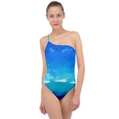 Blue Sky Artwork Drawing Painting Classic One Shoulder Swimsuit