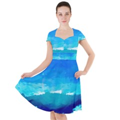 Blue Sky Artwork Drawing Painting Cap Sleeve Midi Dress