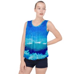 Blue Sky Artwork Drawing Painting Bubble Hem Chiffon Tank Top