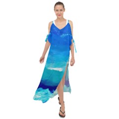 Blue Sky Artwork Drawing Painting Maxi Chiffon Cover Up Dress