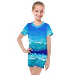 Blue Sky Artwork Drawing Painting Kids  Mesh Tee And Shorts Set