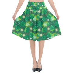 4 Leaf Clover Star Glitter Seamless Flared Midi Skirt by Pakrebo