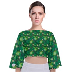 4 Leaf Clover Star Glitter Seamless Tie Back Butterfly Sleeve Chiffon Top