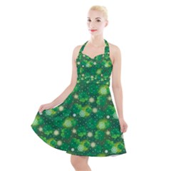 4 Leaf Clover Star Glitter Seamless Halter Party Swing Dress  by Pakrebo