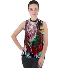 Dedelion Mock Neck Chiffon Sleeveless Top