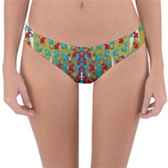 Raining Paradise Flowers In The Moon Light Night Reversible Hipster Bikini Bottoms by pepitasart