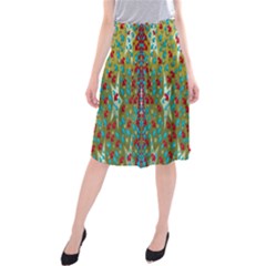 Raining Paradise Flowers In The Moon Light Night Midi Beach Skirt by pepitasart