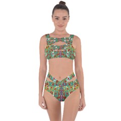 Raining Paradise Flowers In The Moon Light Night Bandaged Up Bikini Set 