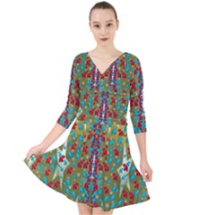 Raining Paradise Flowers In The Moon Light Night Quarter Sleeve Front Wrap Dress by pepitasart