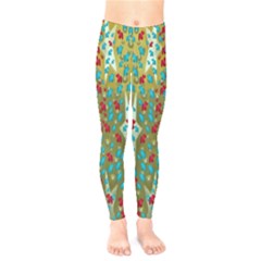 Raining Paradise Flowers In The Moon Light Night Kids  Legging by pepitasart