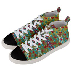 Raining Paradise Flowers In The Moon Light Night Men s Mid-top Canvas Sneakers by pepitasart