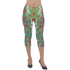 Raining Paradise Flowers In The Moon Light Night Lightweight Velour Capri Leggings  by pepitasart