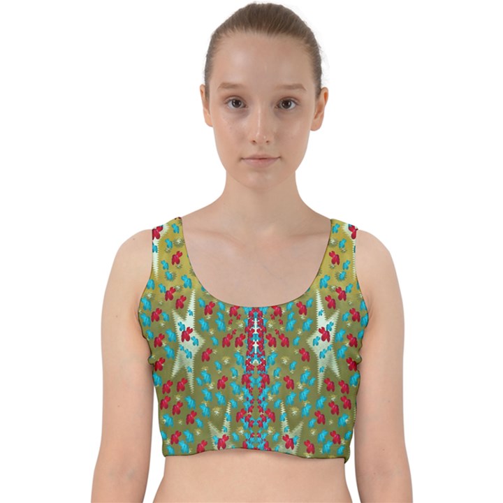 Raining Paradise Flowers In The Moon Light Night Velvet Racer Back Crop Top