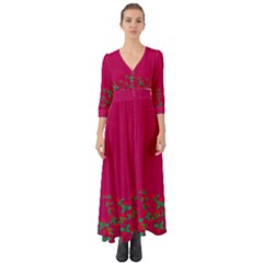 Red Flora Button Up Boho Maxi Dress by 1dsign