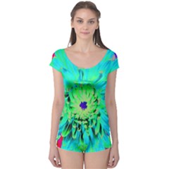 Aqua Cactus Dahlia Boyleg Leotard  by myrubiogarden