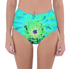 Aqua Cactus Dahlia Reversible High-waist Bikini Bottoms by myrubiogarden