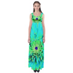 Aqua Cactus Dahlia Empire Waist Maxi Dress