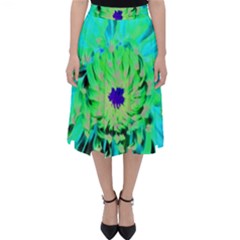 Aqua Cactus Dahlia Classic Midi Skirt by myrubiogarden