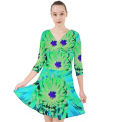 Aqua Cactus Dahlia Quarter Sleeve Front Wrap Dress by myrubiogarden