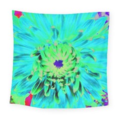 Aqua Cactus Dahlia Square Tapestry (large)