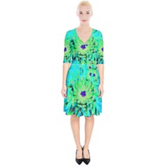 Aqua Cactus Dahlia Wrap Up Cocktail Dress by myrubiogarden