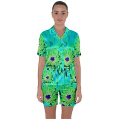 Aqua Cactus Dahlia Satin Short Sleeve Pyjamas Set by myrubiogarden