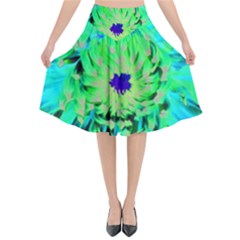 Aqua Cactus Dahlia Flared Midi Skirt by myrubiogarden