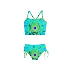 Aqua Cactus Dahlia Girls  Tankini Swimsuit by myrubiogarden