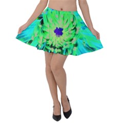 Aqua Cactus Dahlia Velvet Skater Skirt