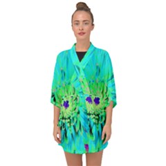 Aqua Cactus Dahlia Half Sleeve Chiffon Kimono