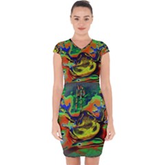 Abstract Transparent Background Capsleeve Drawstring Dress  by Pakrebo