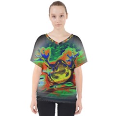 Abstract Transparent Background V-neck Dolman Drape Top by Pakrebo