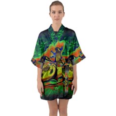 Abstract Transparent Background Quarter Sleeve Kimono Robe by Pakrebo