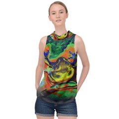 Abstract Transparent Background High Neck Satin Top by Pakrebo