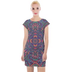 Tile Repeating Colors Textur Cap Sleeve Bodycon Dress