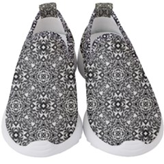 Black White Geometric Background Kids  Slip On Sneakers