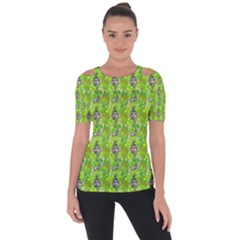 Maple Leaf Plant Seamless Pattern Shoulder Cut Out Short Sleeve Top