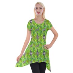 Maple Leaf Plant Seamless Pattern Short Sleeve Side Drop Tunic by Pakrebo