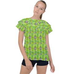 Maple Leaf Plant Seamless Pattern Ruffle Collar Chiffon Blouse