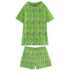 Maple Leaf Plant Seamless Pattern Kids  Swim Tee And Shorts Set by Pakrebo