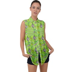 Maple Leaf Plant Seamless Pattern Sleeveless Chiffon Button Shirt