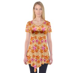 Maple Leaf Autumnal Leaves Autumn Short Sleeve Tunic  by Pakrebo