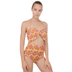 Maple Leaf Autumnal Leaves Autumn Scallop Top Cut Out Swimsuit by Pakrebo