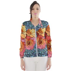 Pattern Rose Yellow Background Windbreaker (women) by Pakrebo